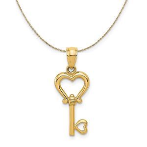14k Yellow Gold Heart Key (9mm) Necklace - 20 Inch